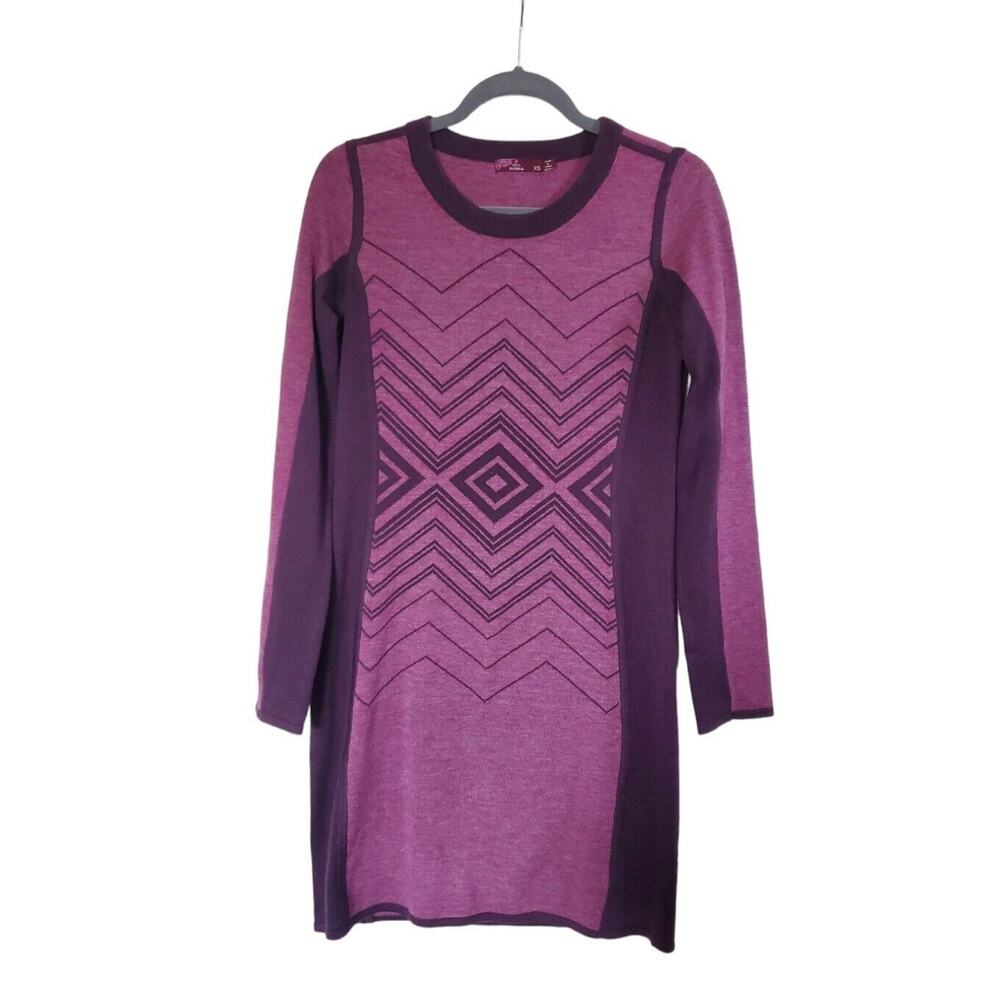 prAna Purple Sangria Delia Wool Blend Long Sleeve Sweater Dress, Size XS